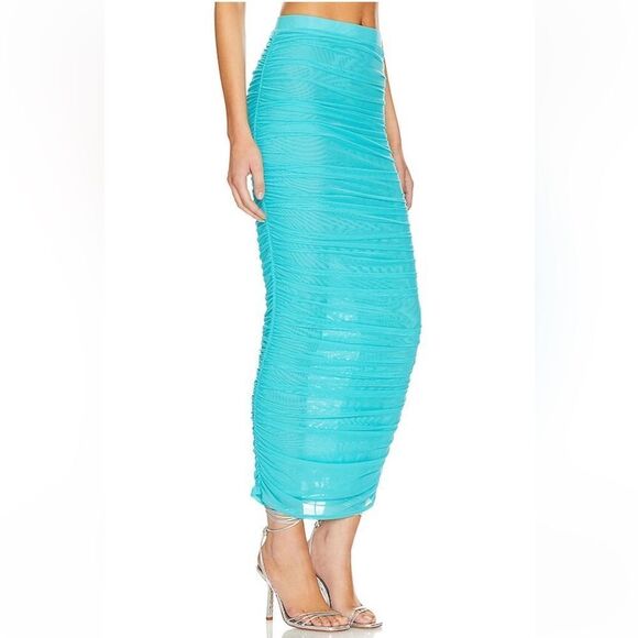 NWT Lovers and Friends Marine Maxi Skirt Bright Blue mesh midi ruched Revolve S - Picture 2 of 10